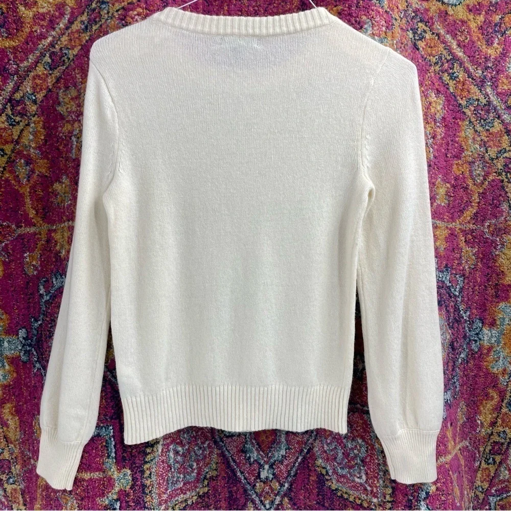 J. CREW Crewneck Long Sleeve Lambs Wool Jeweled Button Sweater